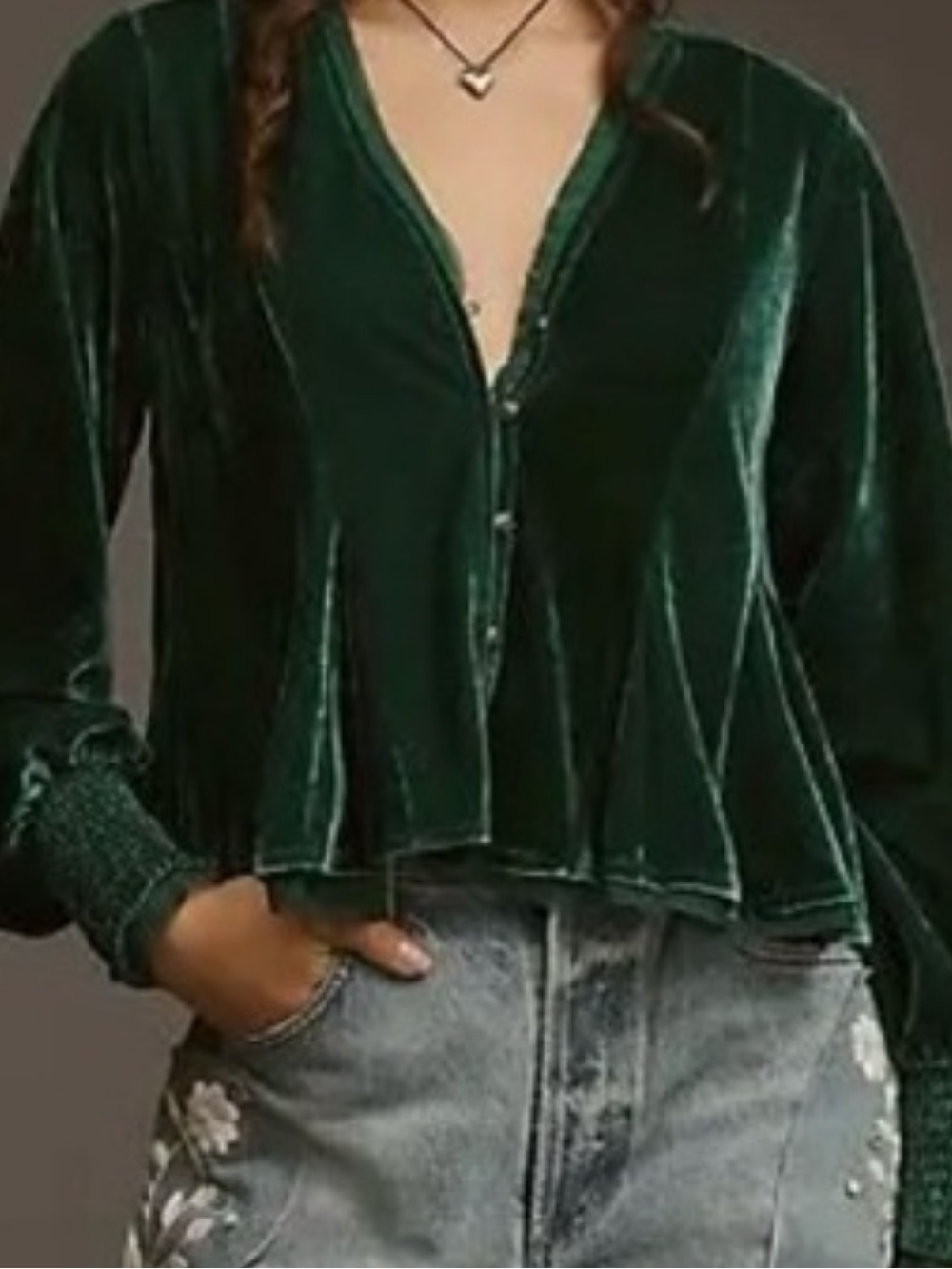 Anthropologie emerald velvet swing peplum top